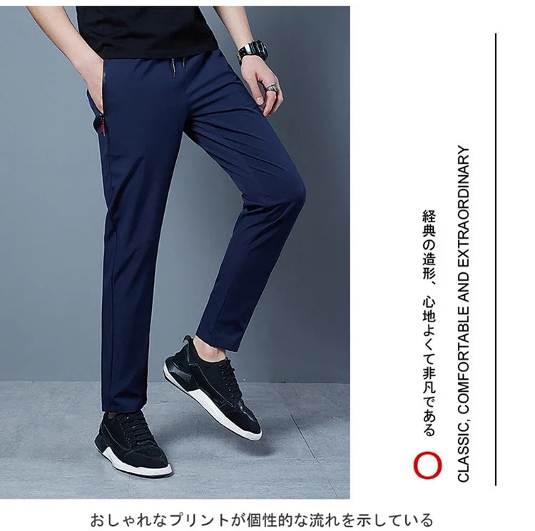 Men's Casual Pants Business Stretch Slim Fit Elastic Waist Jogger Korean Classic Blue Black Gray Male Brand Trousers - reetell