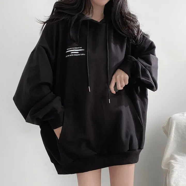 2024 Autumn Minimalist Long Sleeve Women Oversize Hoodies Korea Style Funny Printing Loose Pullovers Y2K Female Clothing Tops - reetell