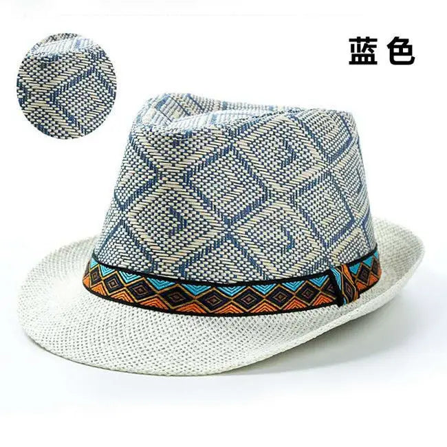 New Spring/Summer Men's Straw Knitted Hat Short Brim Trendy British Jazz  Sunscreen Beach Hat Versatile for Gentlemen