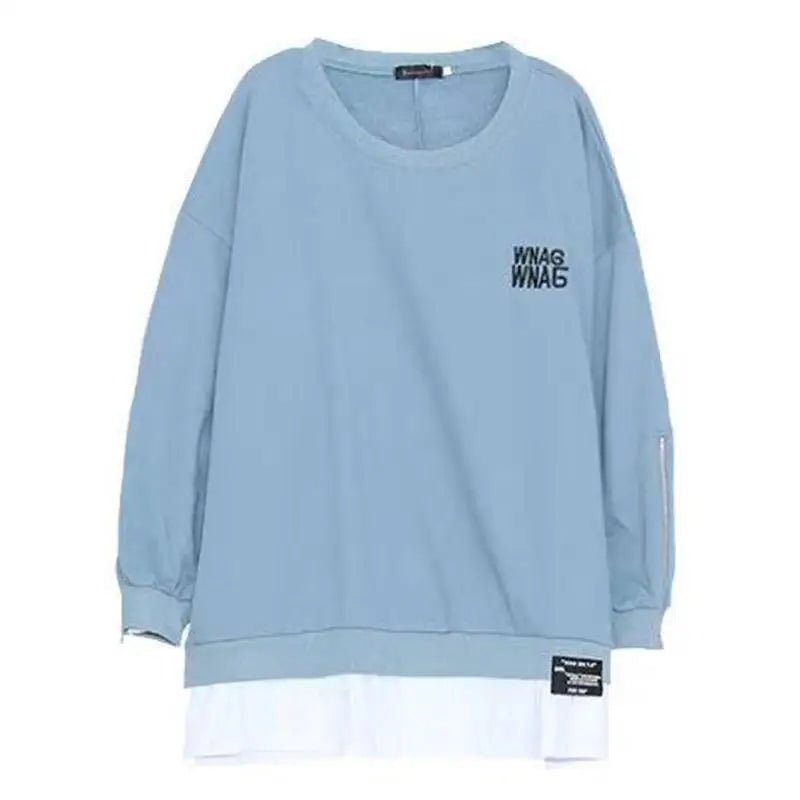 Spring Autumn New Korean Fashion Two Fake Pieces Plus Size Sweatshirt Women Letter Patchwork Casual Lady Tops Oversized Clothes - reetell