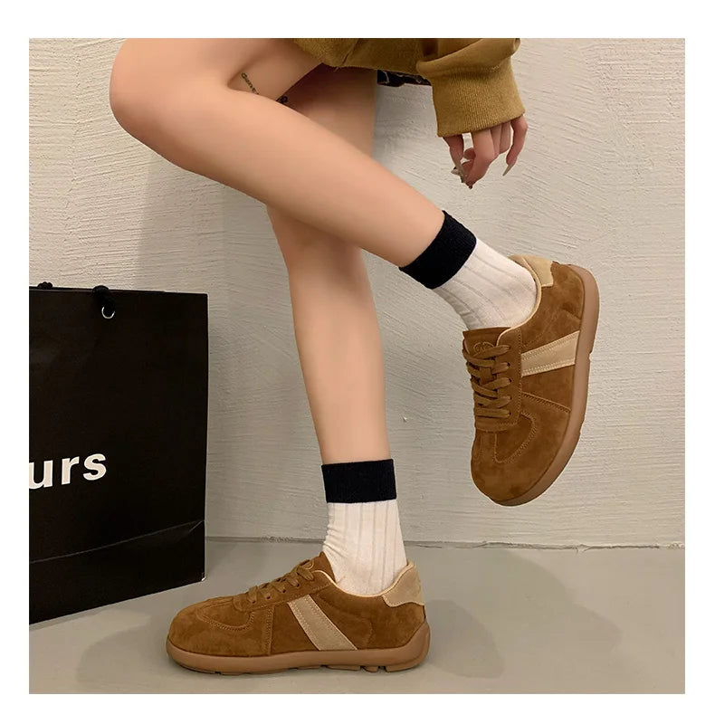 CRLAYDK 2024 Winter New Sneakers for Women Suede Fashion Sport Flat Shoes Maillard Wide Toe Casual Walking Comfortable Tennis