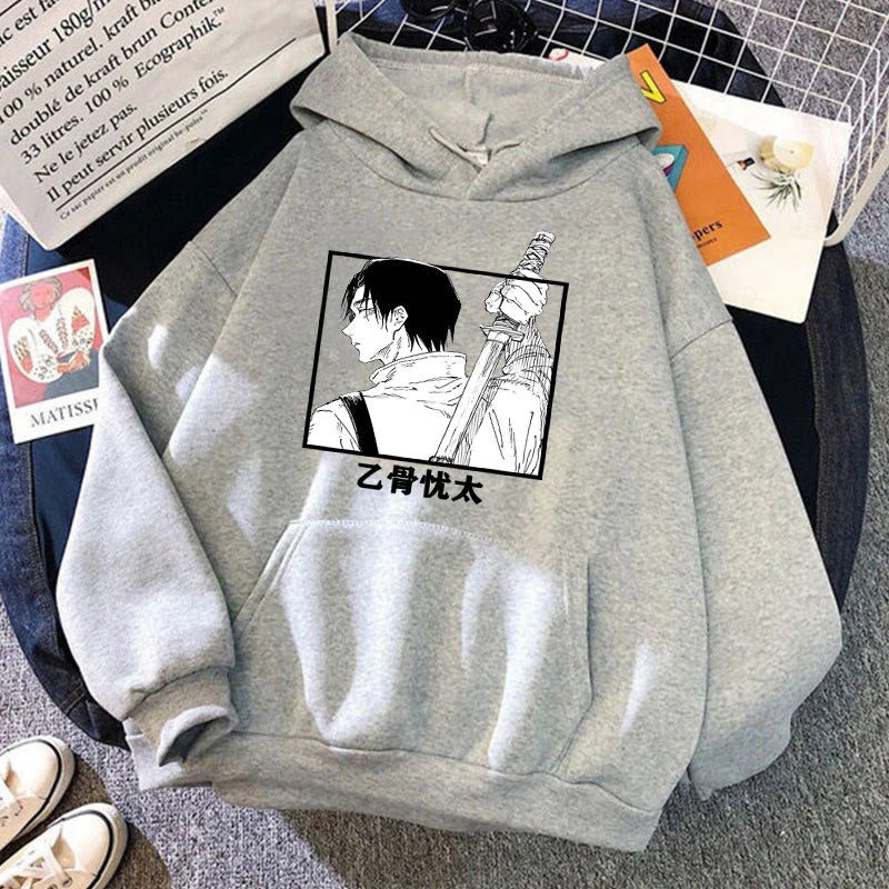 Autumn Winter Casual Anime Okkotsu Yuta Print Hoodies Solid Color Long Sleeve Hooded Pullovers Sweatshirts - reetell