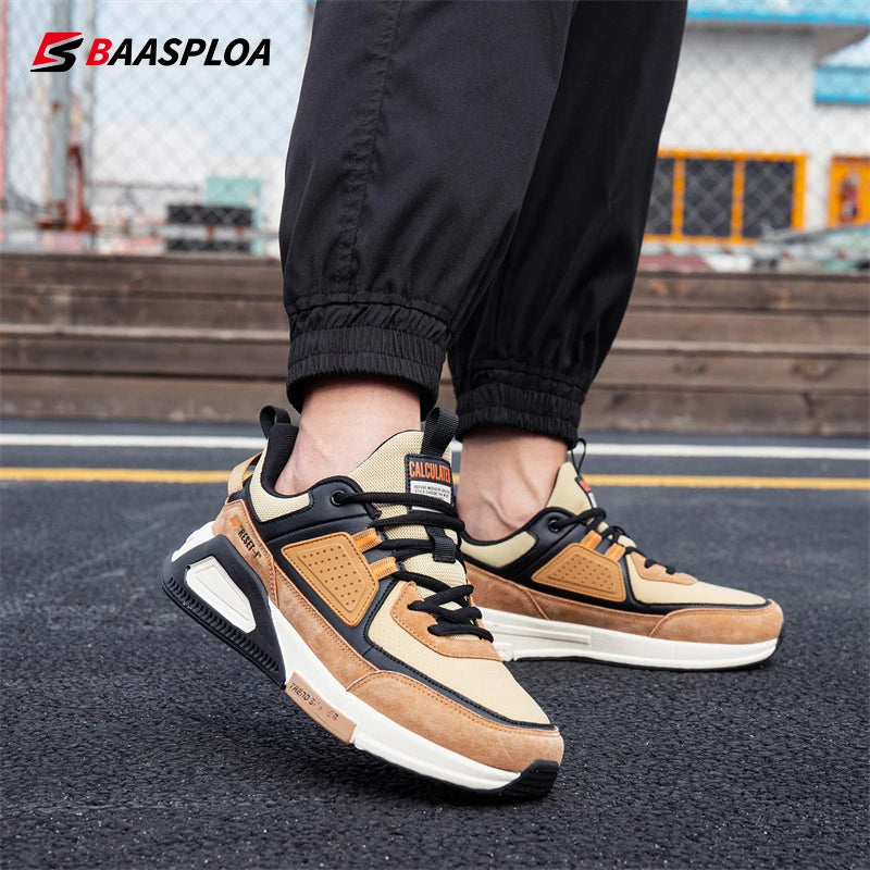 Baasploa Men Casual Waterproof Running Shoes Fashion Leather Skateboard Shoes Non-slip Wear-resistant Male Sport Shoes New - reetell