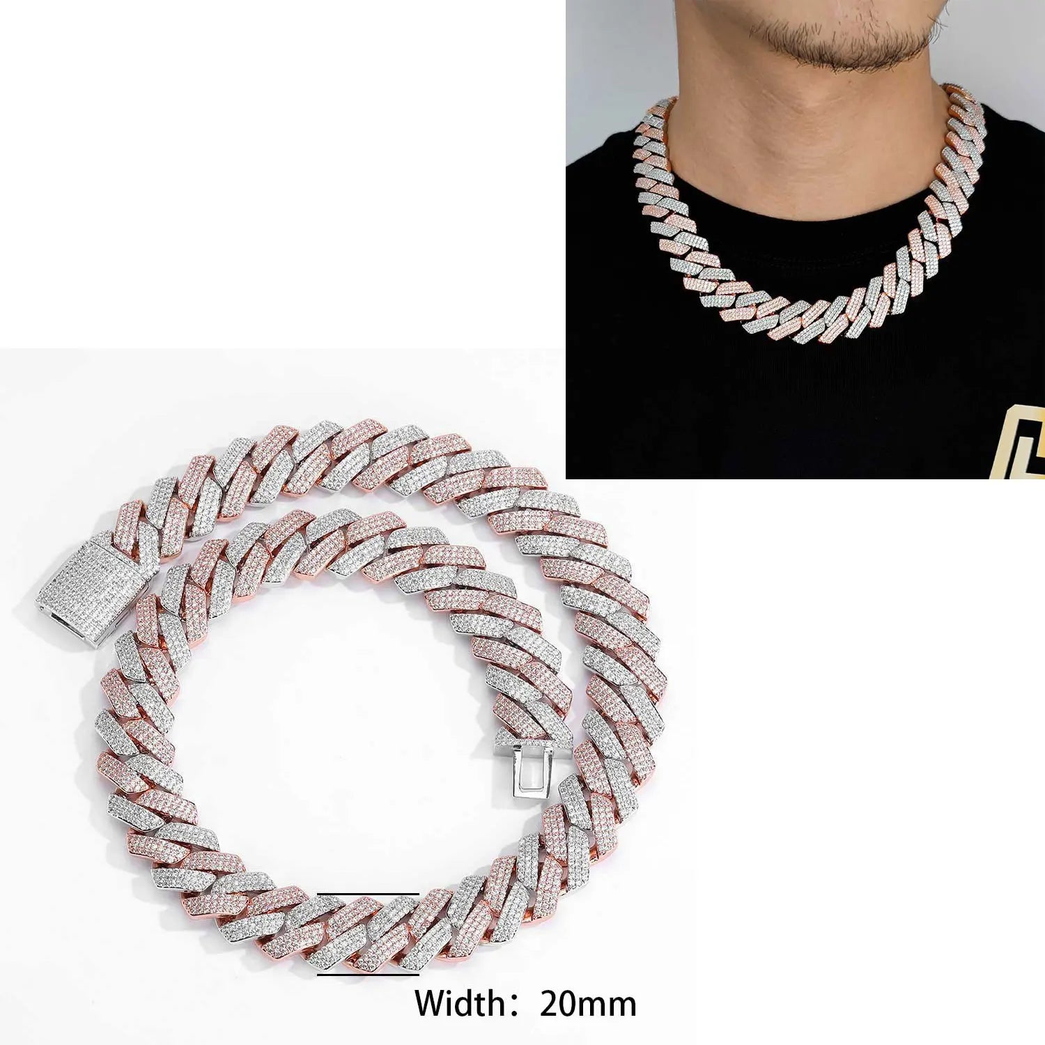 Iced Out 10-20mm Mens Miami Cuban Link Necklace Hip Hop CZ Cubic Zirconia Bling Prong Cuban Chain