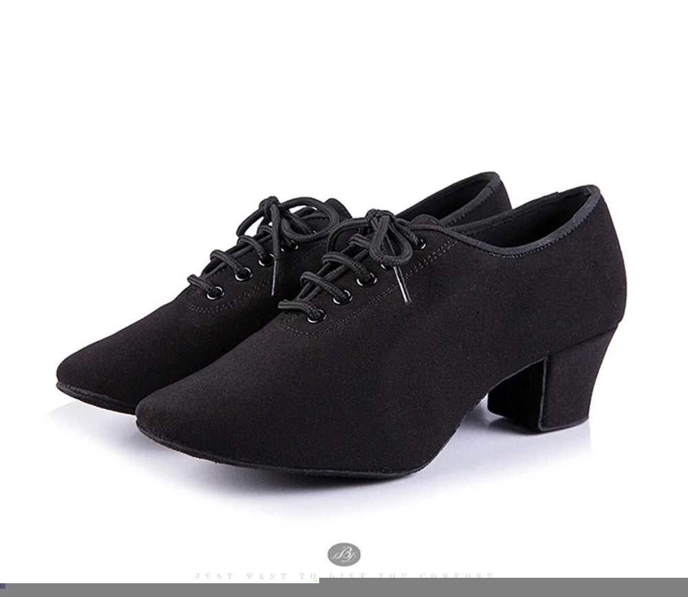 Latin Dance Shoes Women Genuine BD t1-b Import Oxford Lace Wholesale Sports Teacher Black Heel 4.5cm Male Female Generic Canvas