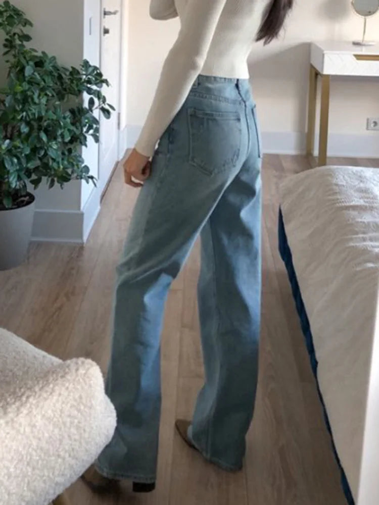 MiuKoMiYa Wide Leg Pink Jeans For Women High Waist Gray Full Denim Pants Straight Vintage Jean Women 2023 Fashion Denim Trousers - reetell