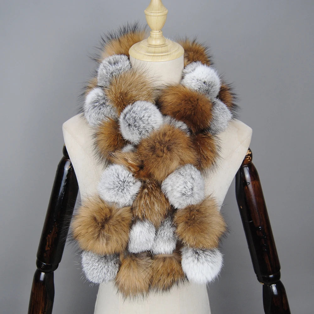 Luxury Brand Women Winter Natural Real Raccoon Fur Scarf Fashion Lady Warm Genuine Fox Fur Neckerchief Real Fox Fur Ring Scarves - reetell