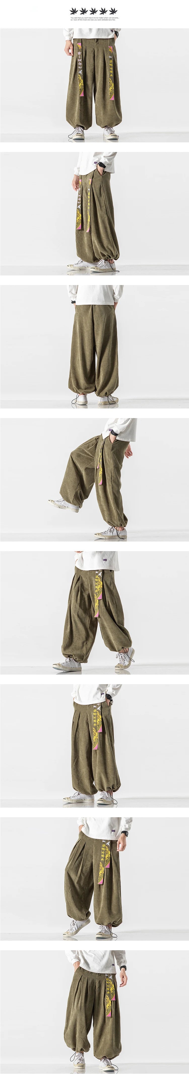 Chinoiserie Belt Men Pants Fashion Loose Harajuku Sports trousers Hip Hop Jogging Pants Corduroy Casual Couple Harem Pants M-5XL