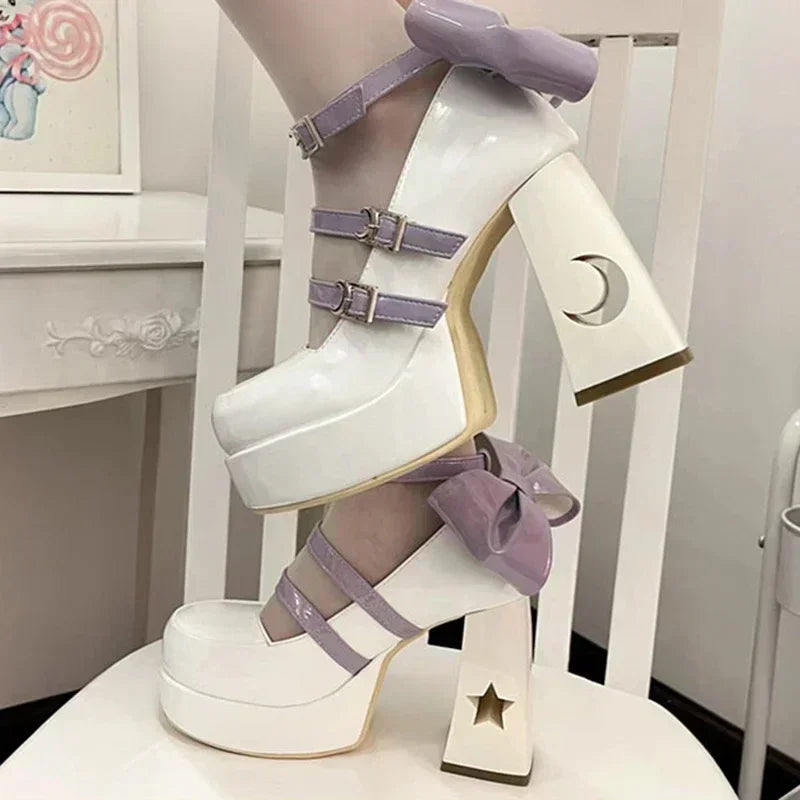 Spring Punk  Chunky Platform High Heels Pumps Women Thick Heel Mary Jane Lolita Shoes Woman Patent Leather Cosplay Shoes