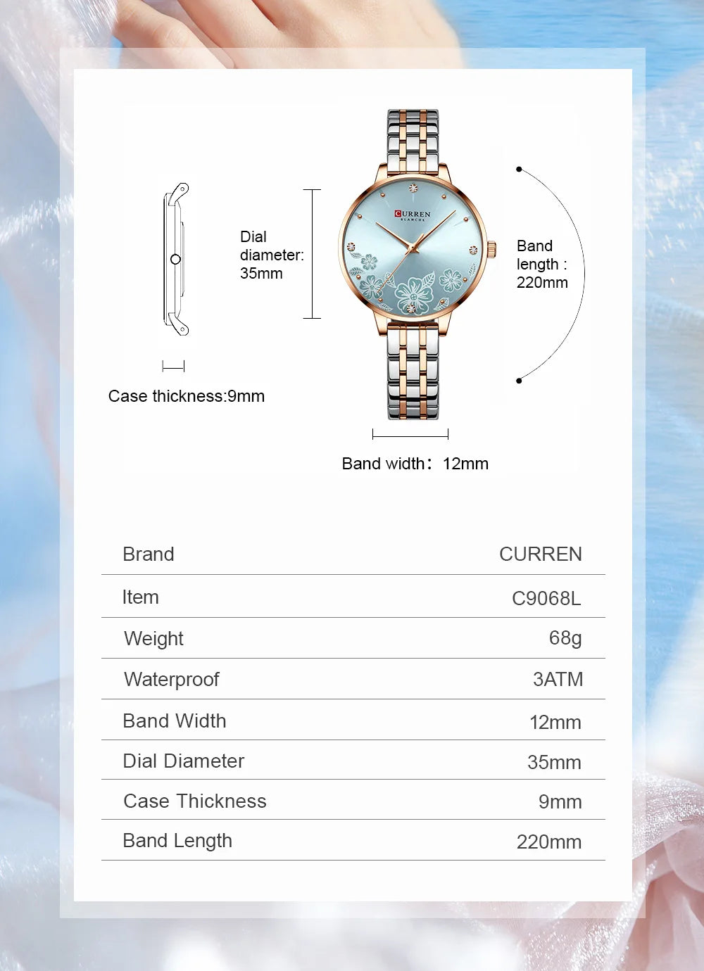 CURREN Brand Fashion Women Watches Stainless Steel Ultra Thin Quartz Watch Woman Romantic Clock Women's Watches Montre Femme