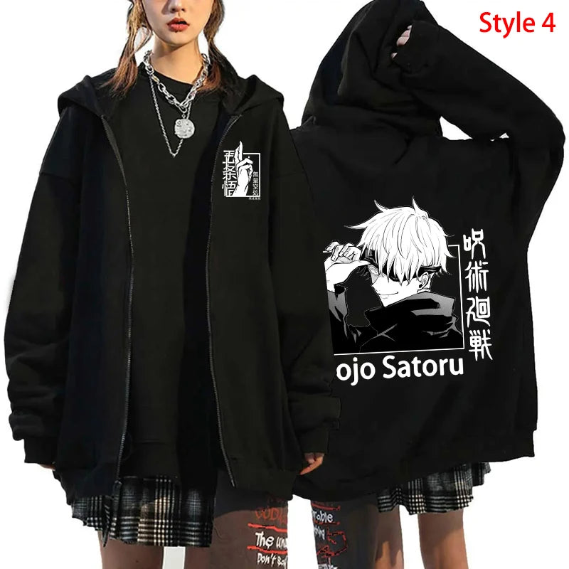 Autumn Zip Up Jacket Anime Satoru Gojo Printing Zippered Hoodie Streetwear Men Women Sweatshirts Harajuku Unisex Casual Clothing - reetell