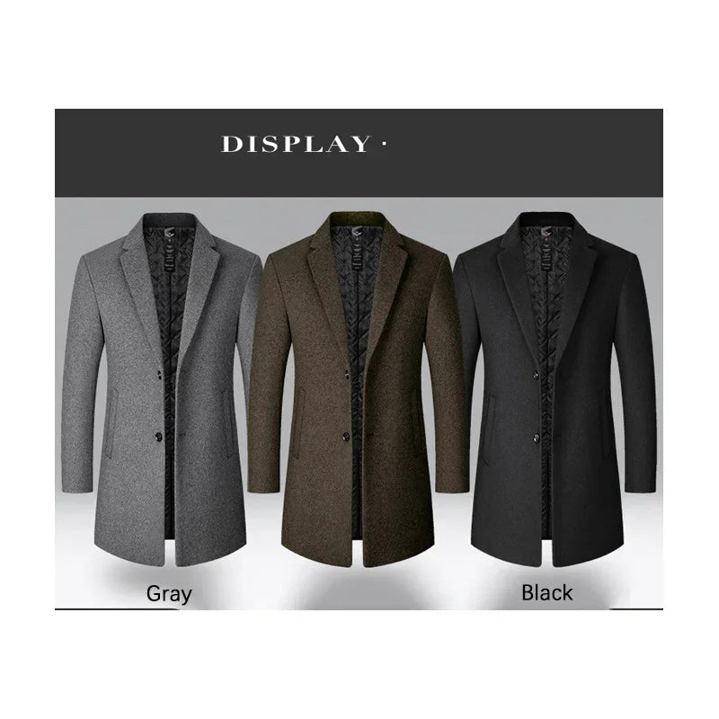 BROWON Brand Trench Coat Men Autumn and Winter New Solid Color Long Woolen Coat for Men Business Casual Windbreaker Men Clothing - reetell