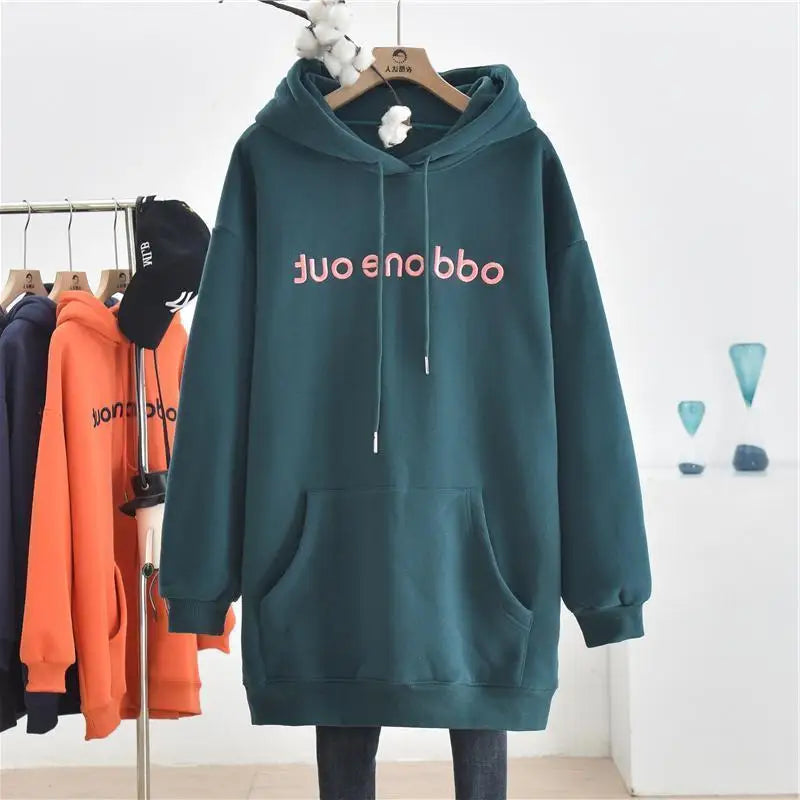 Autumn and Winter New Simplicity Versatile Temperament Women's Clothing Fashion Drawstring Letter Printing Long Sleeve Hoodie - reetell