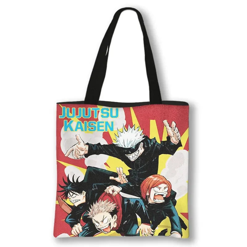 Japanese Anime Jujutsu Kaisen Tote Bags Gojo Satoru Tops Yuji Itadori Girls Shoulder Bag Women Handbag Beach Party Shopping Bag