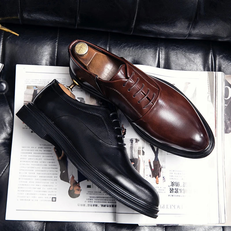 Business Formal Leather Shoes Men 2024 Autumn Men Shoes Low-top Solid Wedding Shoes Color Fashion Oxford Pointed Office Shoes