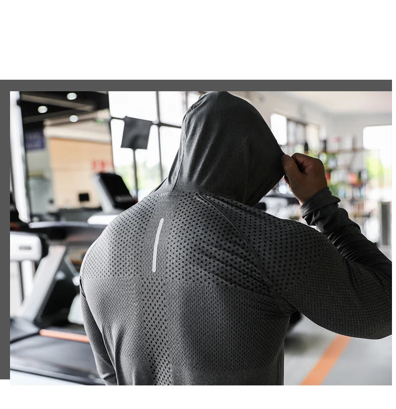 Mens Fitness Tracksuit Running Sport Hoodie Gym Joggers Hooded Outdoor Workout Athletic Clothing Muscle Training Sweatshirt Tops - reetell