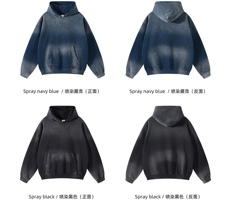 Solid Color Blanks plus fleece thicken spray-dyed aged hoodie - reetell