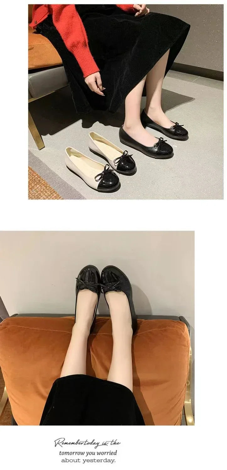 Women's Flat Shoes Comfort Non-slip Ladies  Leather Flats Elegant Bowknot Women's Single Shoes Mother's Shoes - reetell