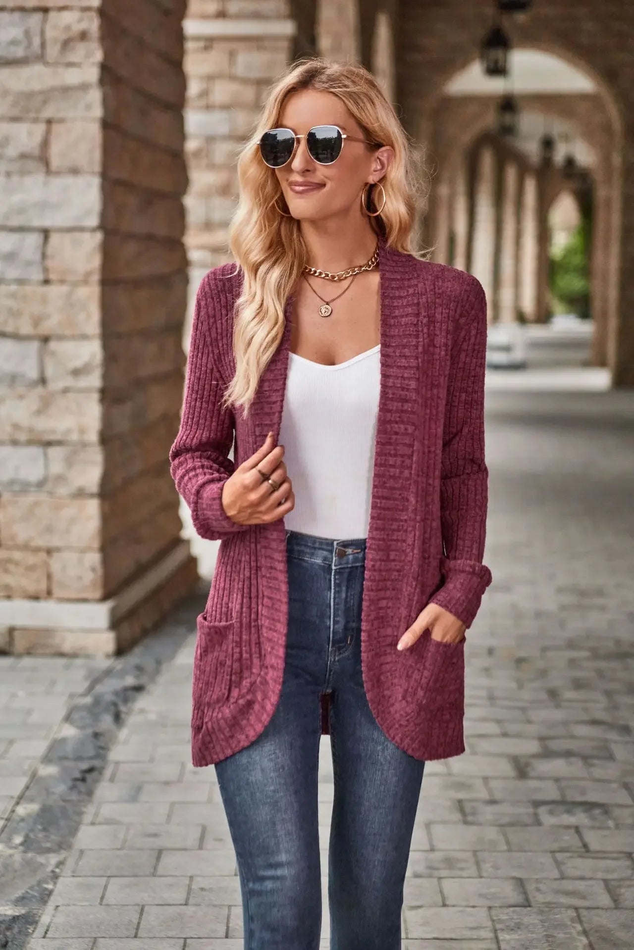 Women'S Spring And Autumn Solid Color Sweater Cardigan Fashion Pocket Cardigan Top Jacket Comfortable Soft Sweater Tienda Traf - reetell