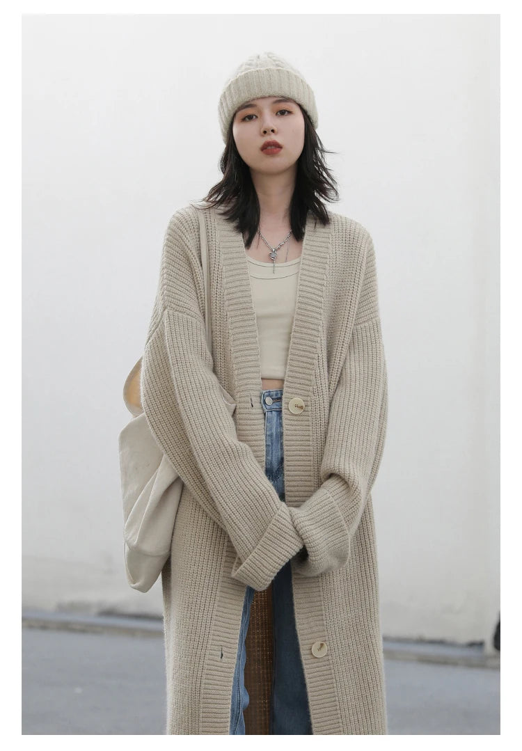 CHIC VEN Fashion Women Cardigan Solid Single Breasted New Loose Long Casual Knitted Sweater Female Jumpers Spring Autumn 2024 - reetell