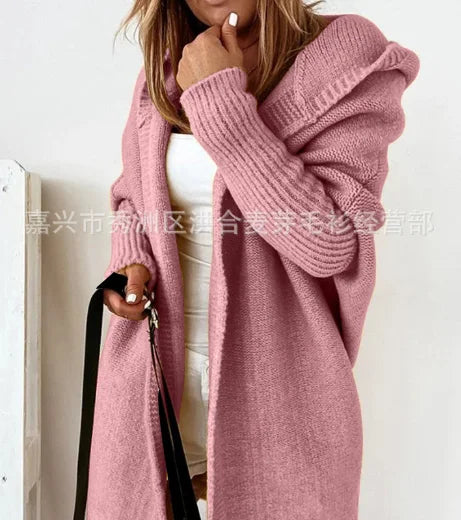 Cardigan for Women Autumn Fashion Solid Color Long Sleeved Temperament Commuting Loose Knit Open Front Hooded Sweater Cardigan - reetell