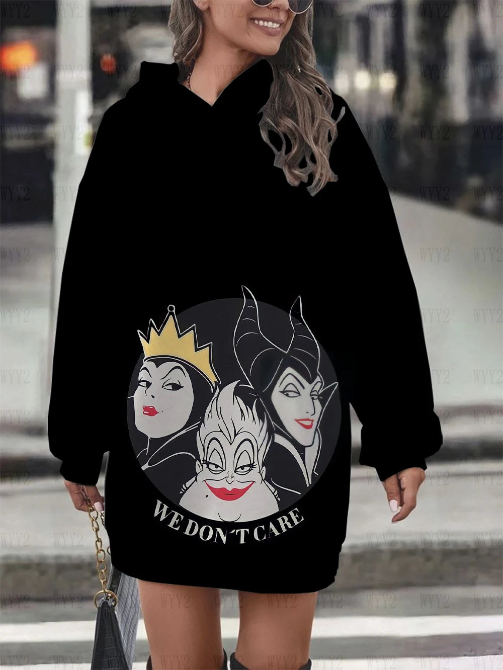 Ladies Hoodie Sweatshirt Dress Casual Cartoon Street Style Printed Round Neck Sweatshirt Dress Disney Sleeping Devil Pattern - reetell