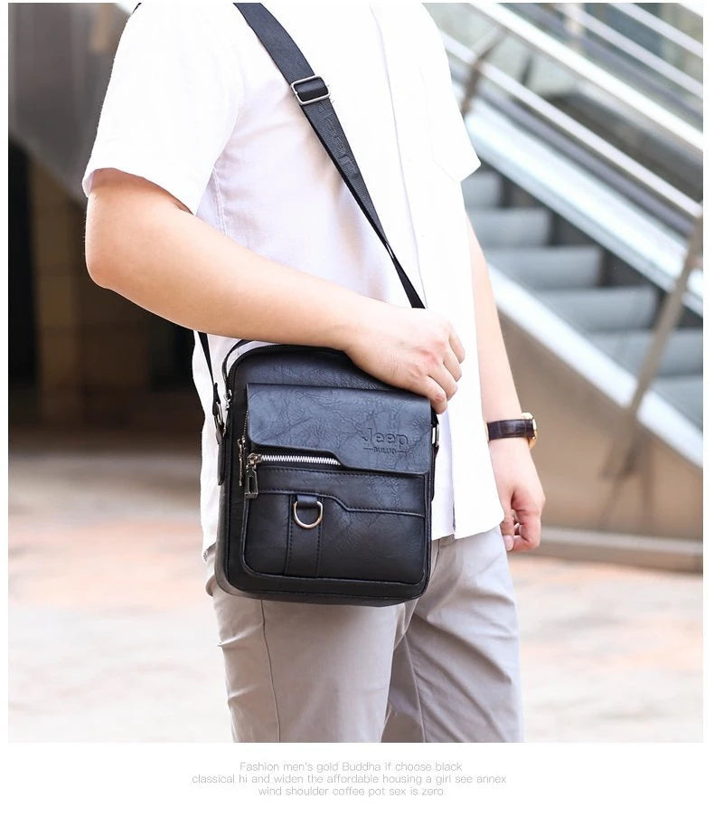 JEEP BULUO Crossbody Messenger Bags Business Casual Handbag Brand Shoulder New High Quality Leather For Men Business Casual Fash