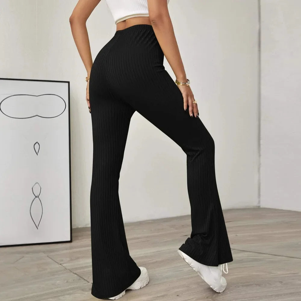 2024  temperament high-waist slimming beltless slightly flared knitted casual trousers for women - reetell