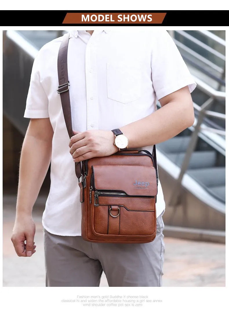 JEEP BULUO Crossbody Messenger Bags Business Casual Handbag Brand Shoulder New High Quality Leather For Men Business Casual Fash