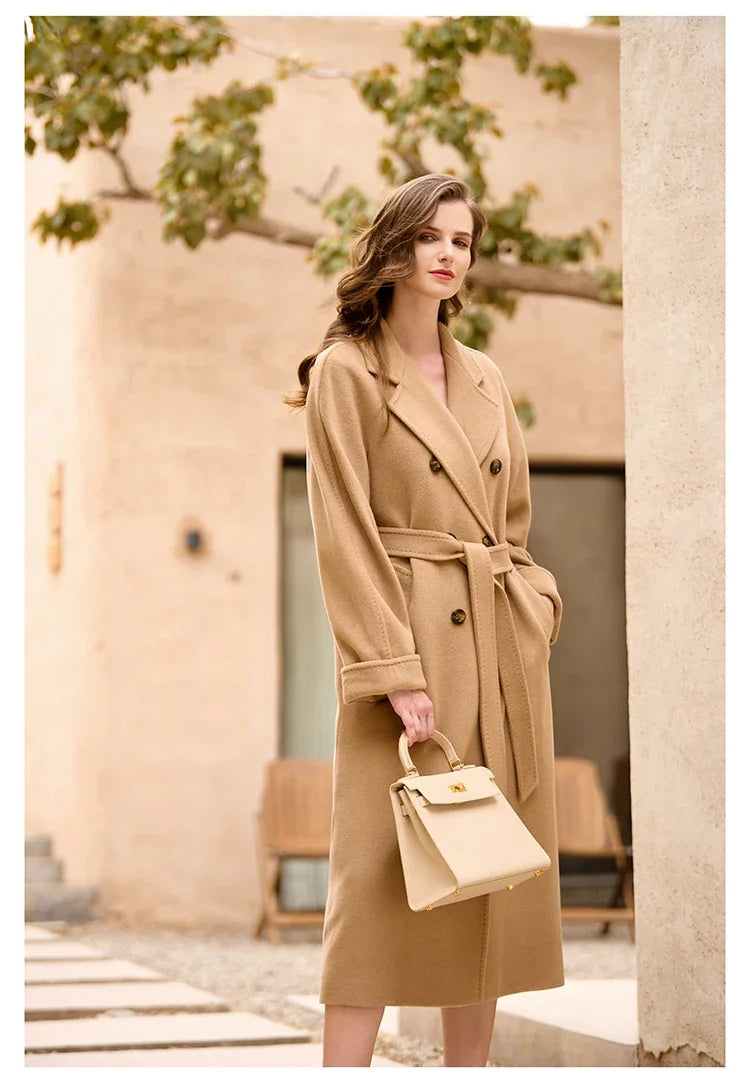 Women's Coat Double-sided 10% Cashmere 90% Wool Women's Long Coat Jacket, 2024 Winter New Long Cashmere Coat Women - reetell