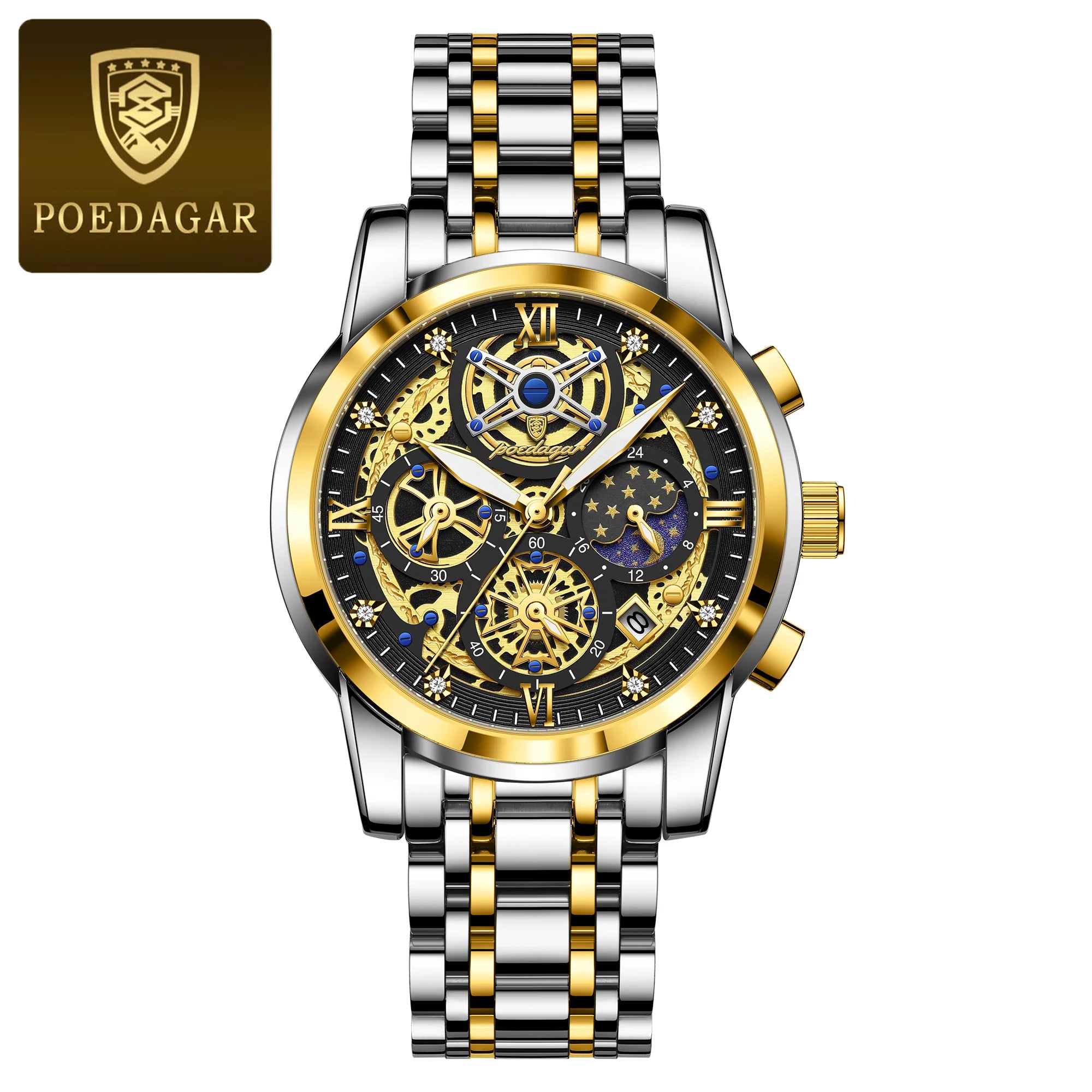 POEDAGAR Luxury High Quality Man Watch Waterproof Luminous Chronograph Date Men Watch Stainless Steel Quartz Men's Watches Reloj