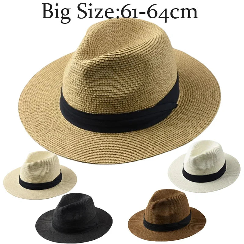 Large Size XL61-64cm Panama Hats Men Women Beach Wide Brim Straw Hat Lady Summer Sun Hats Plus Size Fedora Hat 55-57cm 58-60cm