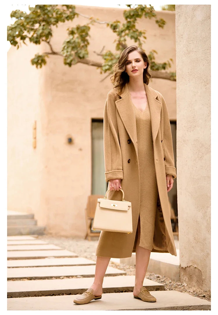 Women's Coat Double-sided 10% Cashmere 90% Wool Women's Long Coat Jacket, 2024 Winter New Long Cashmere Coat Women - reetell