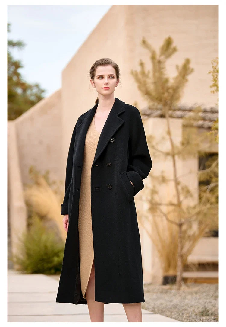 Women's Coat Double-sided 10% Cashmere 90% Wool Women's Long Coat Jacket, 2024 Winter New Long Cashmere Coat Women - reetell