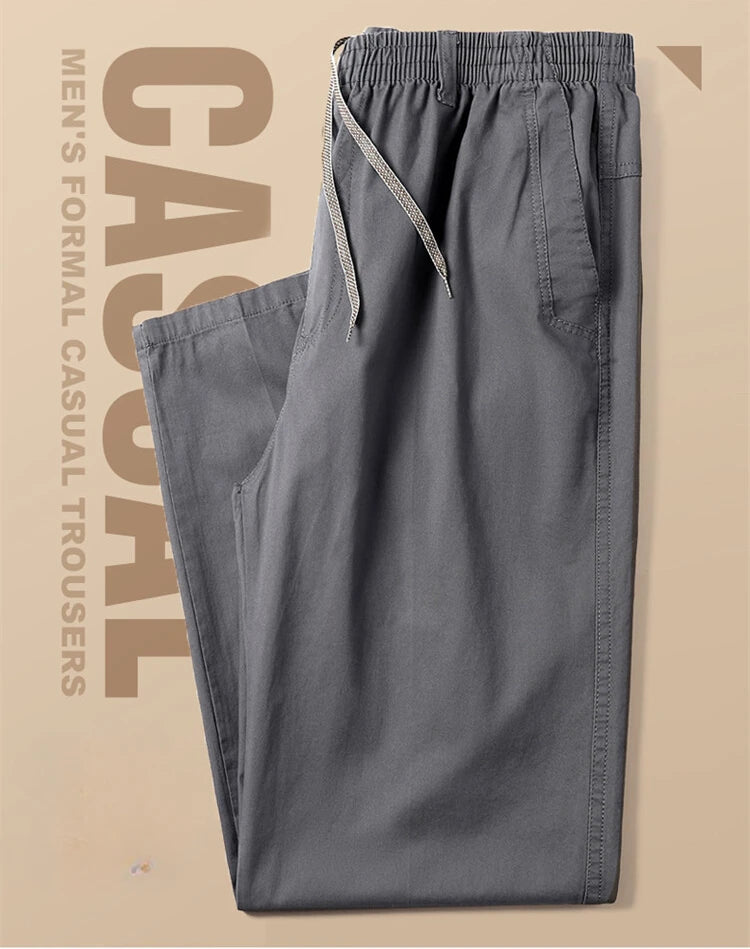 Men's Straight Cargo Trousers, Casual Pants, Monochromatic, Plus Size, M-6XL, Elastic Waist, 100% Cotton, Ninth Pants, 2024 New - reetell