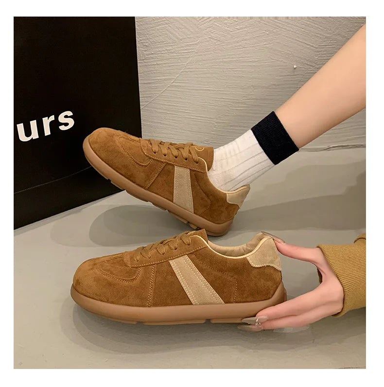 CRLAYDK 2024 Winter New Sneakers for Women Suede Fashion Sport Flat Shoes Maillard Wide Toe Casual Walking Comfortable Tennis