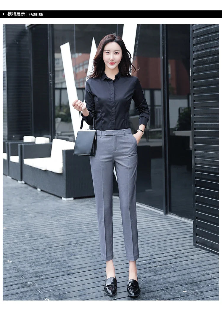 Black Gray Suit Pants Woman High Waist Pants Office  Formal Work Trousers Female Elegant Casual Straight Pants - reetell