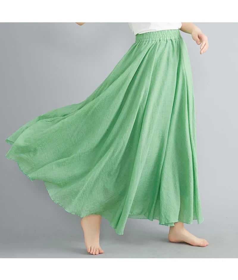 Solid Cotton Linen Women Skirts Maxi Ethnic Style Beach Saia Ropa Mujer Casual Harajuku Boho Long Skirt Woman Clothing Faldas - reetell