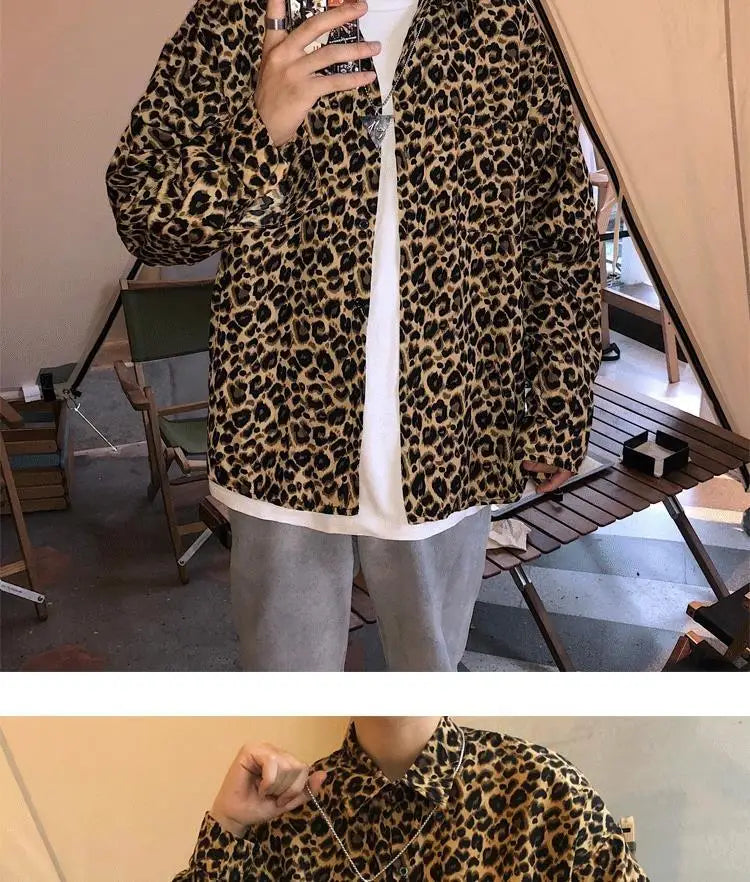 Shirts Spring Summer Man Thin Men's Clothing 2023 Streetwear Casual Loose Printing Leopard Turn-down Collar Long Sleeve Handsome - reetell