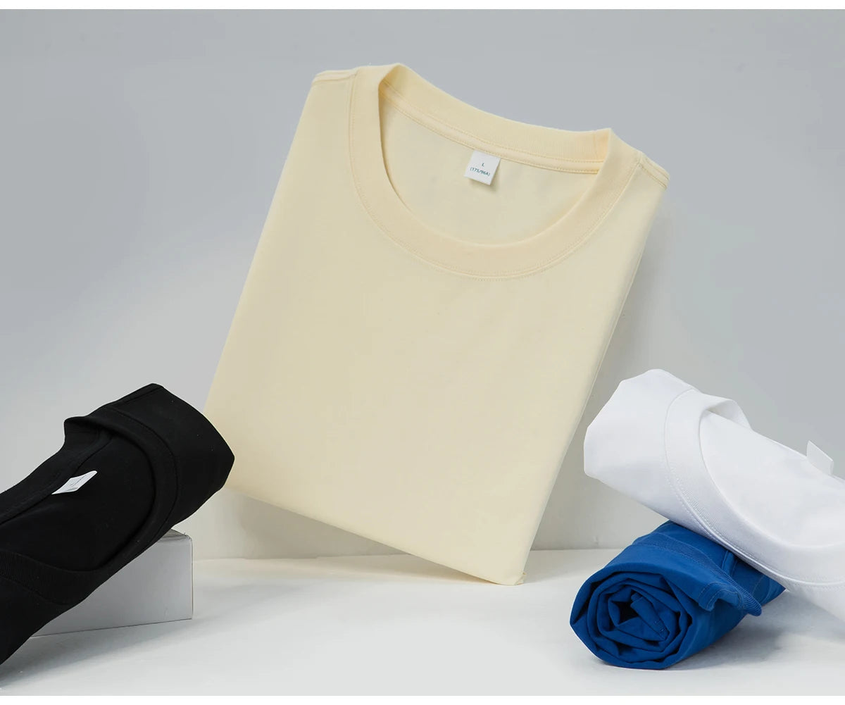 Summer New Oversized Drop-Shoulder Heavy T-shirt Men 100% Cotton Solid Women Blank High Quality 260g Short Sleeve Tee Basic Tops