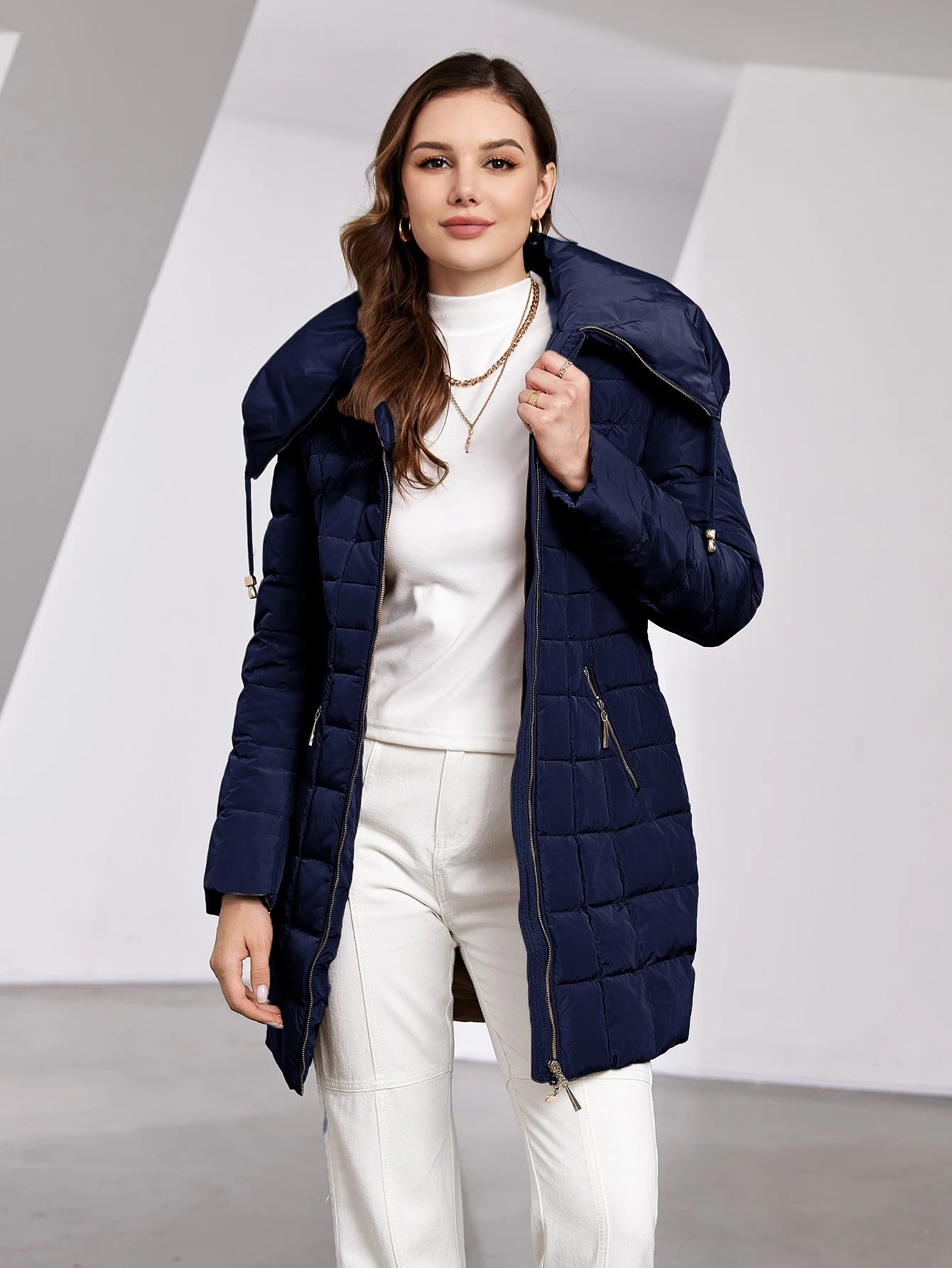 Astrid 2023 New Women's Winter Jacket Hooded Belt Long Parkas Warm Padding Puffer Plaid Quilted Coat Down Jacket Thick Snow Wear