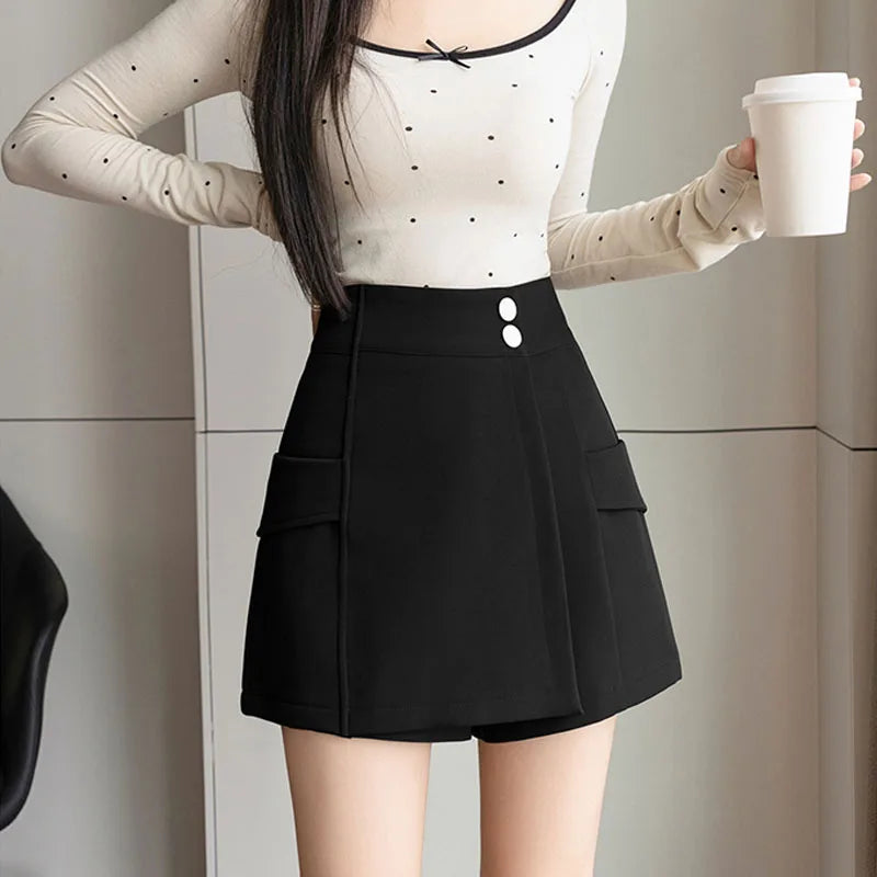 Fashion New Autumn Casual Womens Shorts Slim Black Coffee Shorts Women Spliced High Waist Short Mujer Shorts for Women B56 - reetell