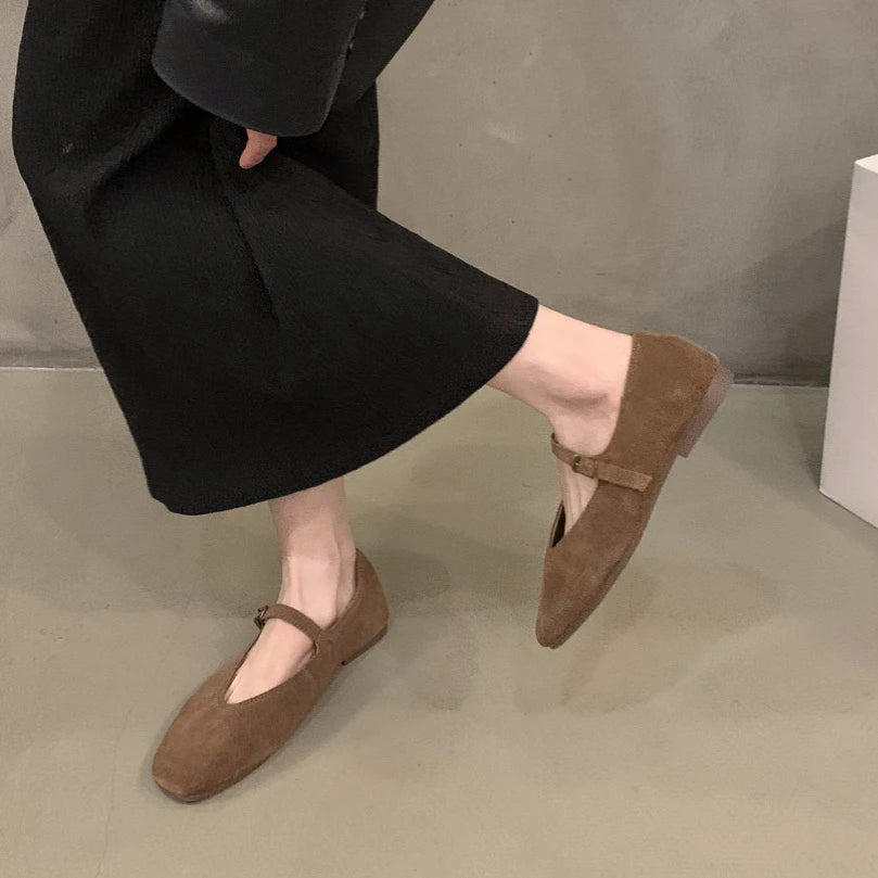 2024 Autumn Fashion Flat Ballet Shoes Women Shallow Ballet Leather Round Toe Female Ballerina Soft Moccasin Mary Janes Big  Size