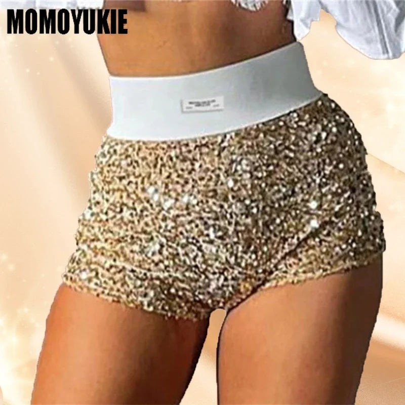 2023 Summer Women Mini Shorts Fashion Trend Sequined High Waist Glitter Clothing Sexy Skinny Party Nightclub Shorts Streetwear - reetell