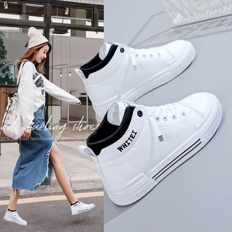 Women's Fashion High-top Breathable Sneakers 2023 Trend White Flat Casual Sports Designer Running Shoes for Woman Tennis Ladies - reetell