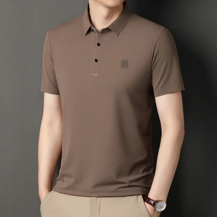 2024 Summer New Seamless T-shirt, Brown Men's Cool Golf, Business Casual Polo Shirt，Fashion Popular Lapel Short Sleeve