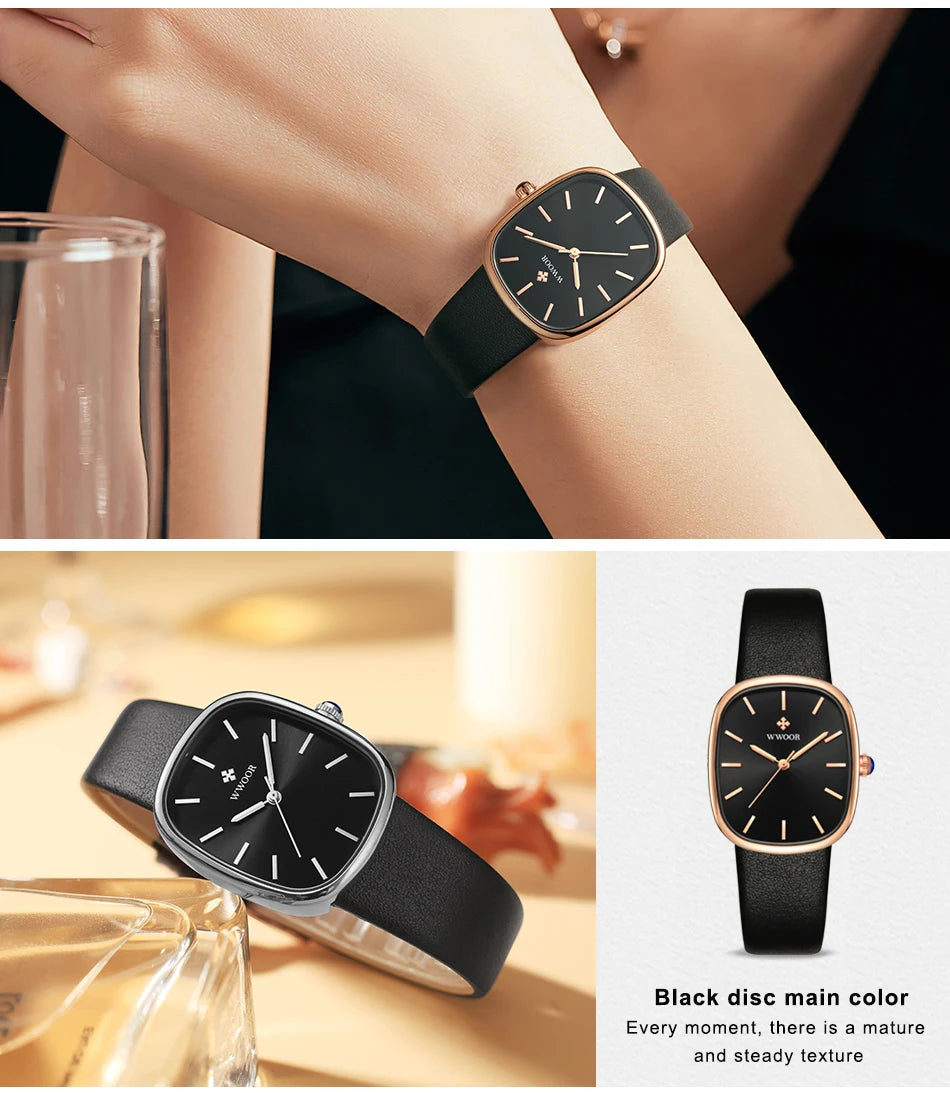 WWOOR 2024 Women Watch Fashion Leather Quartz Bracelet Watch Top Brand Luxury Waterproof Ladies Wristwatch Montre Femme Feminino