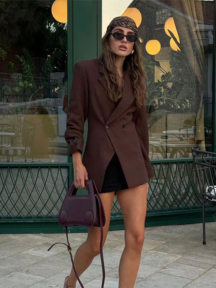 Casual Double-breasted Lapel Oversized Woolen Overcoat Women Chic Pockets Full Sleeve Coat 2024 New Autumn Lady Retro Streetwear - reetell