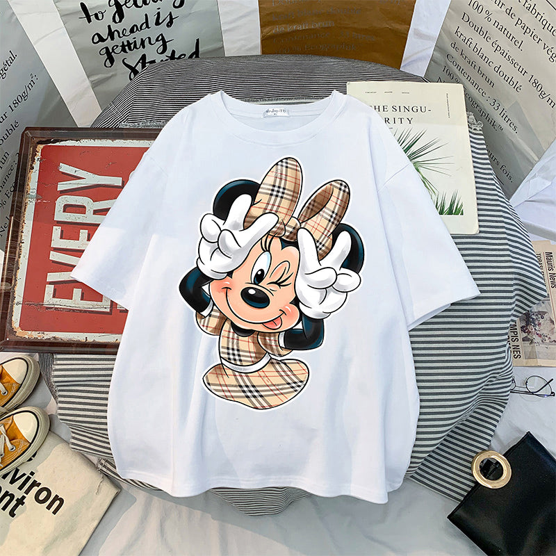 Women Tshirt Ulzzang Mickey Minnie Vintage Printed Tshirt Harajuku Streetwear Oversized Loose Casual Print Tops Y2k - reetell