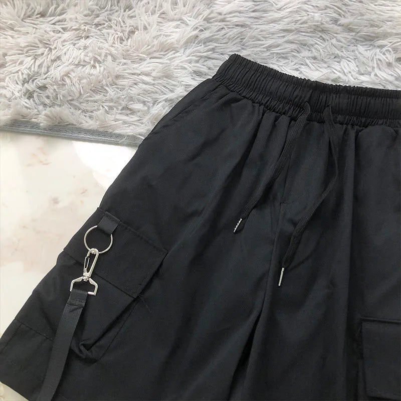 Lucyever Black White Summer Cargo Shorts Women Harajuku Streetwear Unisex Hip Hop Shorts High Waist Baggy Wide Leg Short Pants - reetell